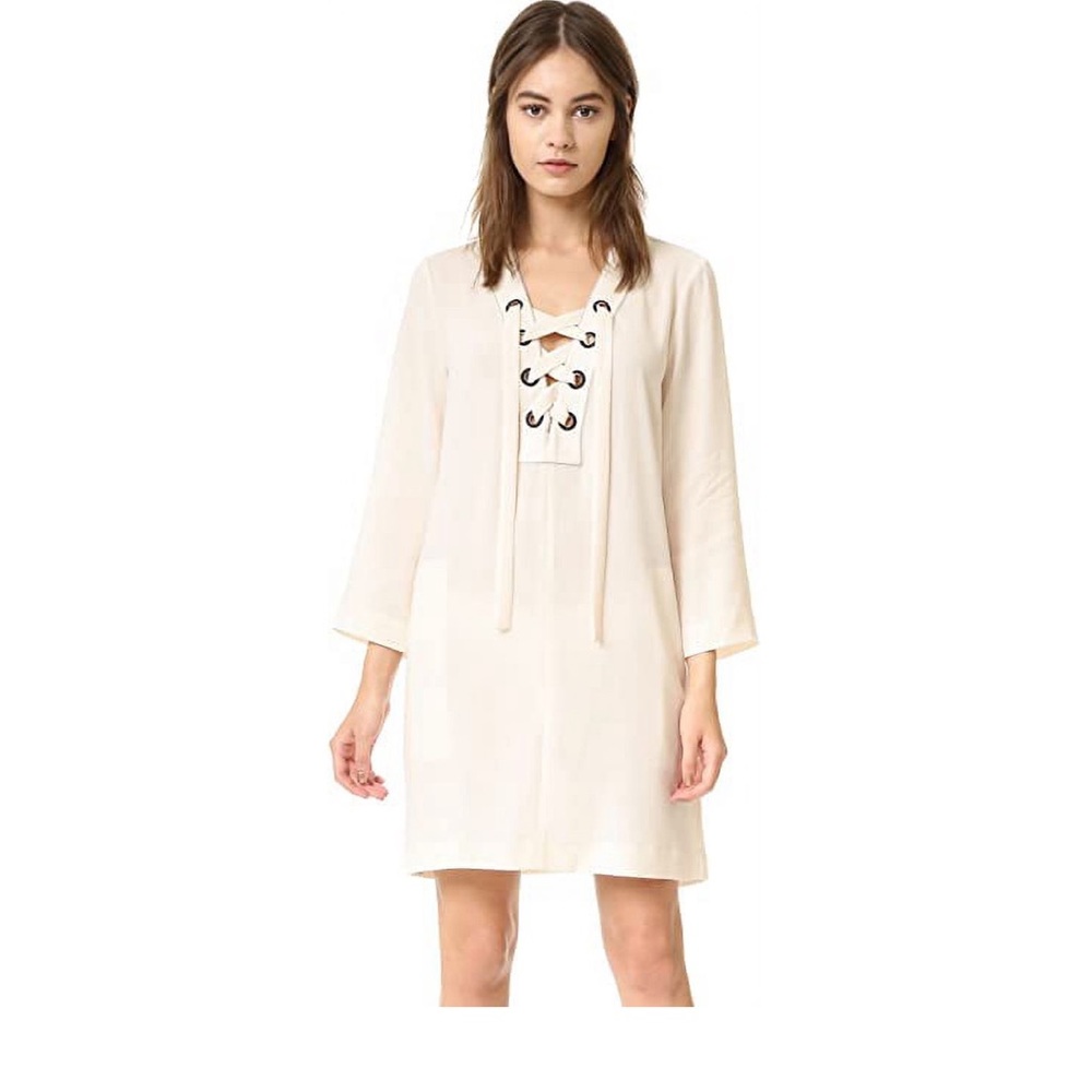 BCBG Max Azria Cream Lace-Up "Tonya" Dress W/ Pockets Sz S